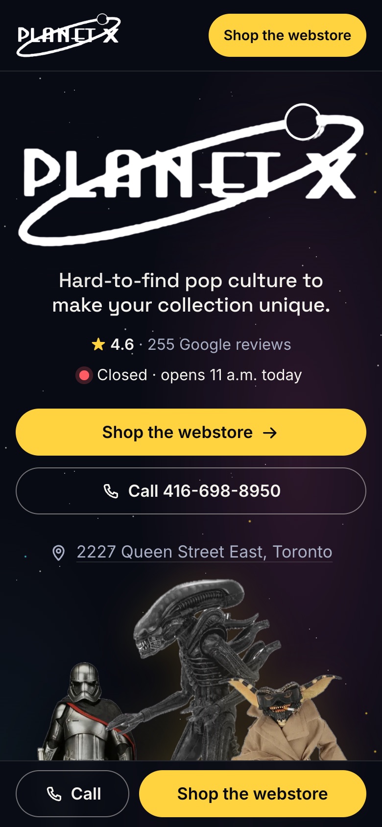 Planet X: the concept site on a phone