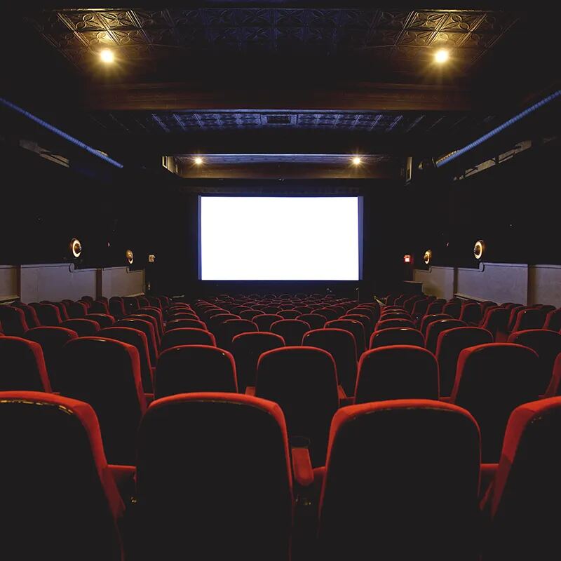 Rows of red seats facing the Fox’s big screen